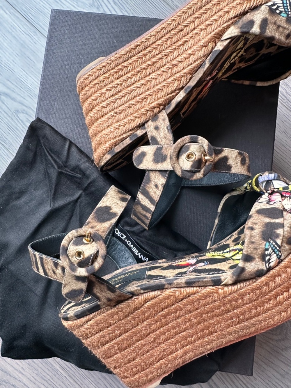 Dolce & Gabbana Leopard Print Butterfly Wedges Espadrilles with Box Size 10.5 - Picture 5 of 10